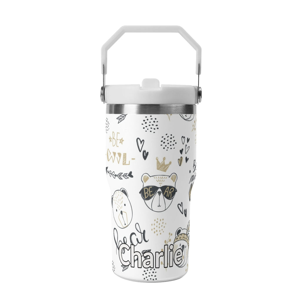 Personalised Bears 20oz Stainless Steel Tumbler Screw On Lid With Straw Default Title Personalised 20oz Tumbler with Top Handle animal Printed Offshore