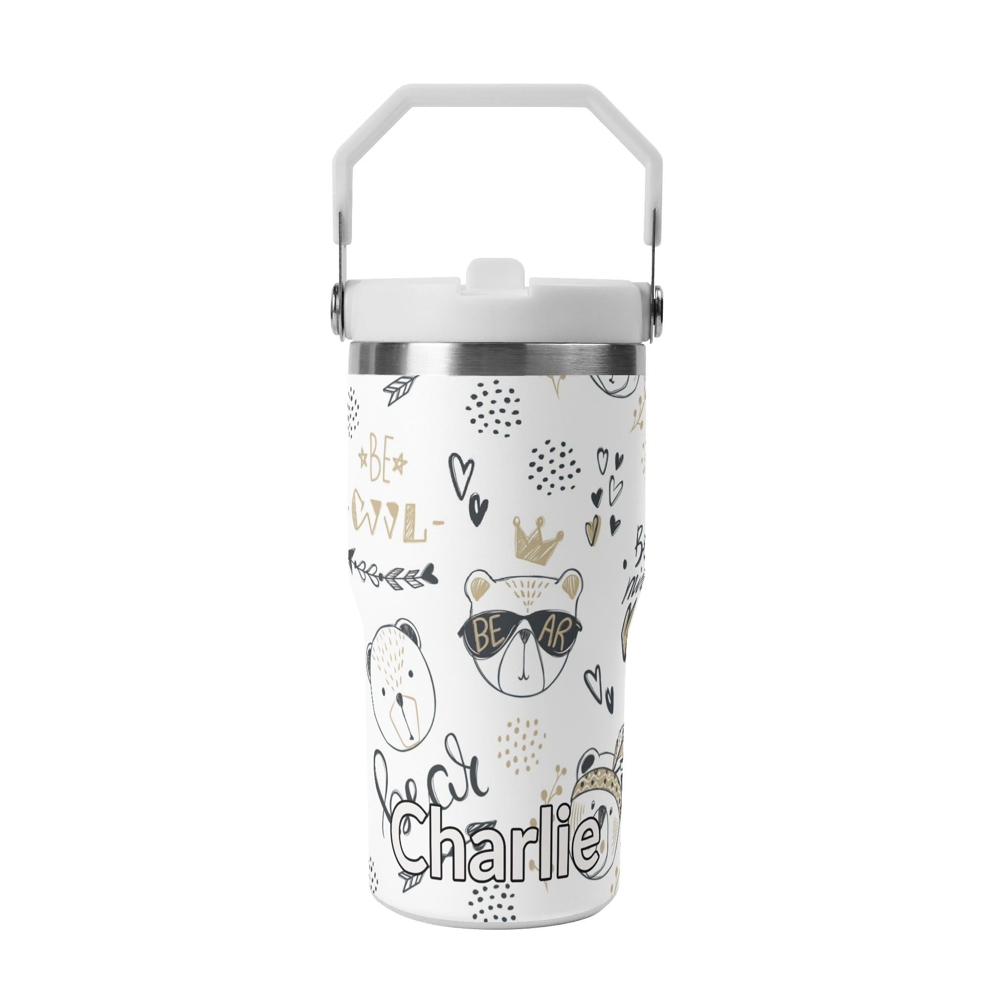 Personalised Bears 20oz Stainless Steel Tumbler Screw On Lid With Straw Default Title Personalised 20oz Tumbler with Top Handle animal Printed Offshore