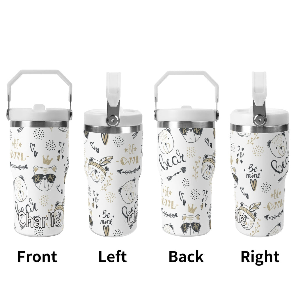 Personalised Bears 20oz Stainless Steel Tumbler Screw On Lid With Straw Personalised 20oz Tumbler with Top Handle animal Printed Offshore