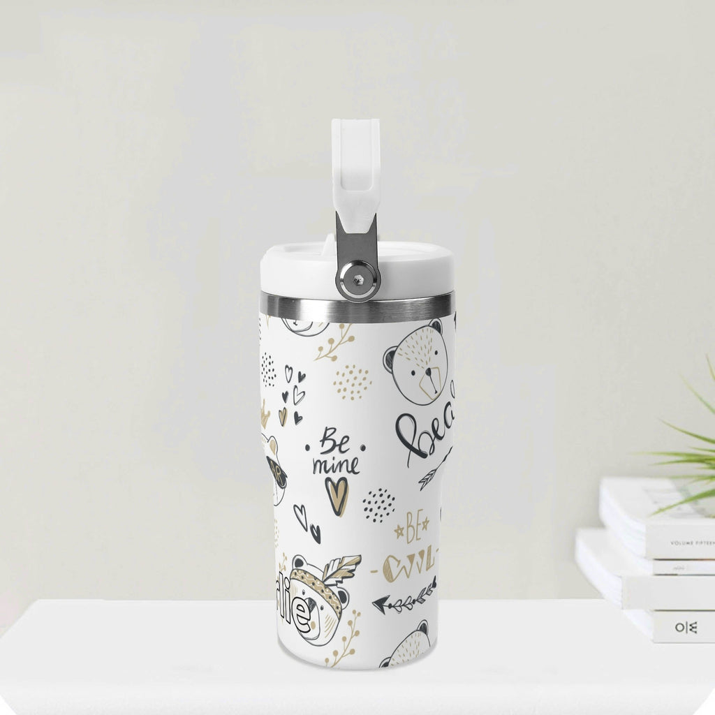 Personalised Bears 20oz Stainless Steel Tumbler Screw On Lid With Straw Personalised 20oz Tumbler with Top Handle animal Printed Offshore