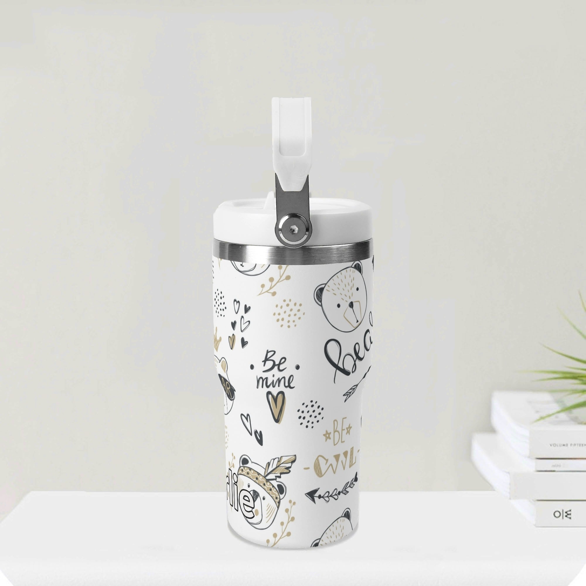 Personalised Bears 20oz Stainless Steel Tumbler Screw On Lid With Straw Personalised 20oz Tumbler with Top Handle animal Printed Offshore