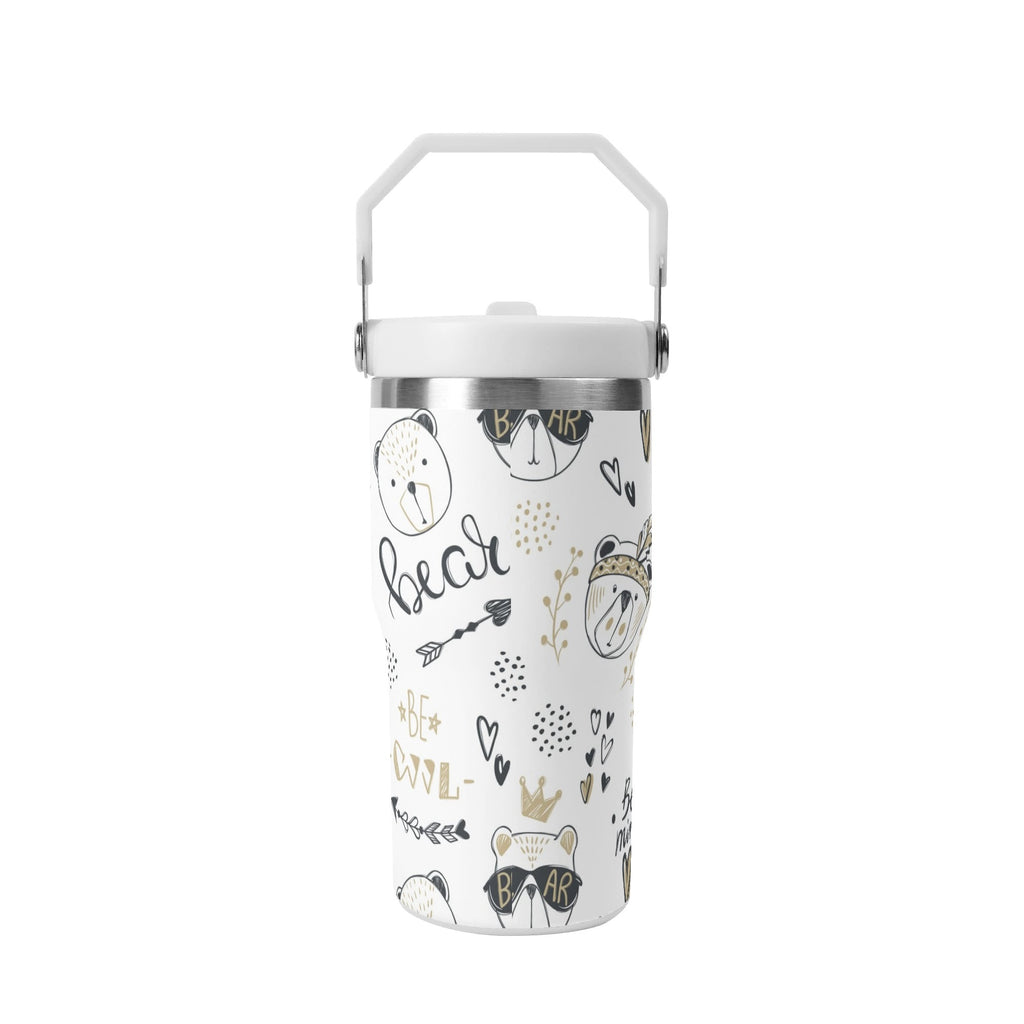 Personalised Bears 20oz Stainless Steel Tumbler Screw On Lid With Straw Personalised 20oz Tumbler with Top Handle animal Printed Offshore
