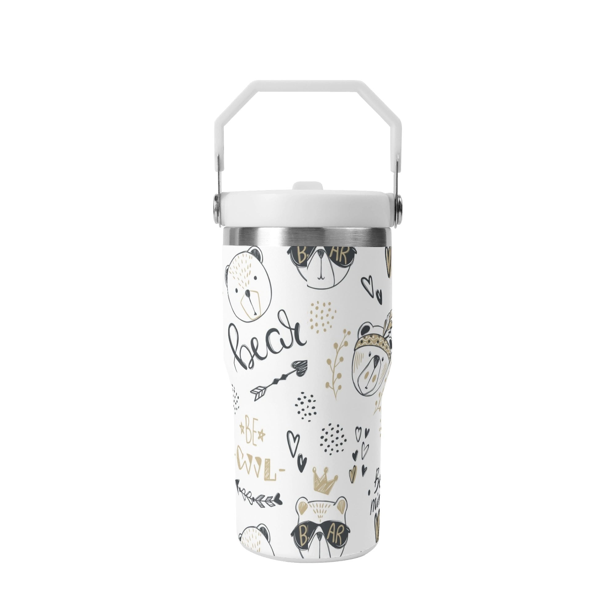 Personalised Bears 20oz Stainless Steel Tumbler Screw On Lid With Straw Personalised 20oz Tumbler with Top Handle animal Printed Offshore