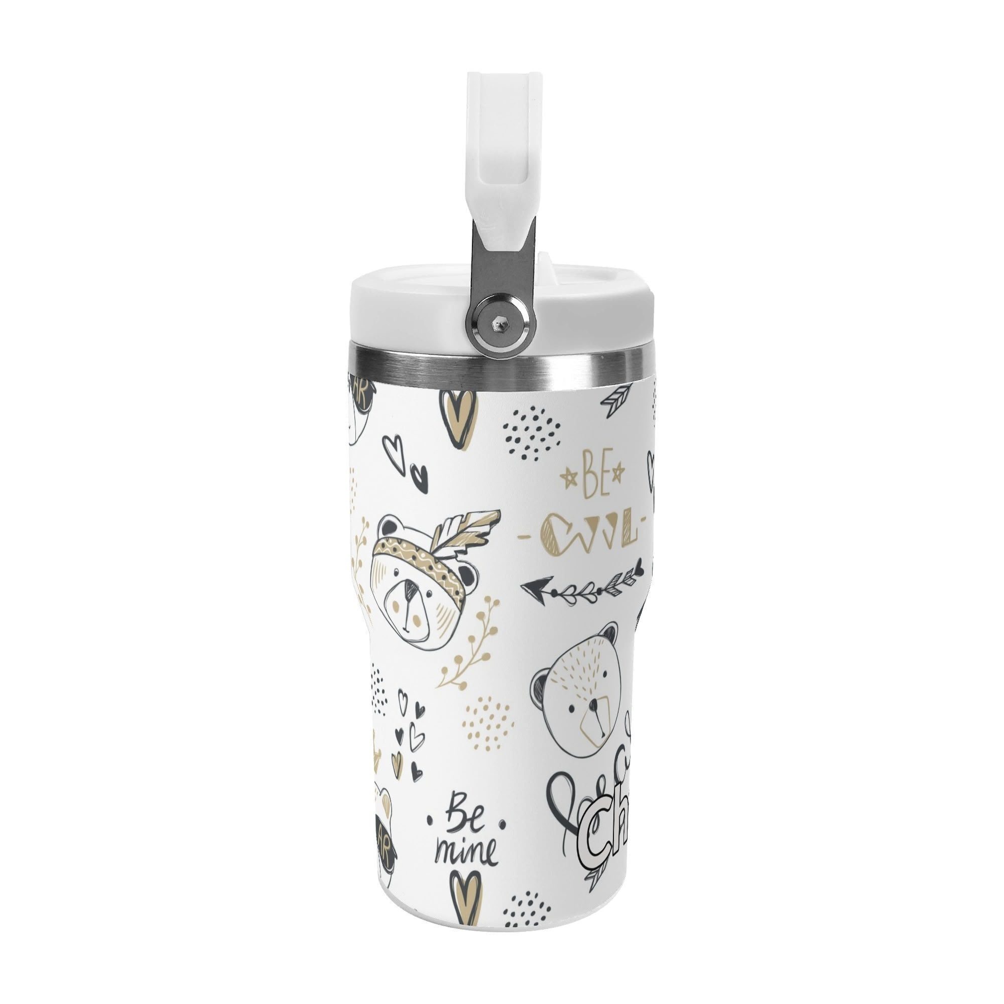 Personalised Bears 20oz Stainless Steel Tumbler Screw On Lid With Straw Personalised 20oz Tumbler with Top Handle animal Printed Offshore