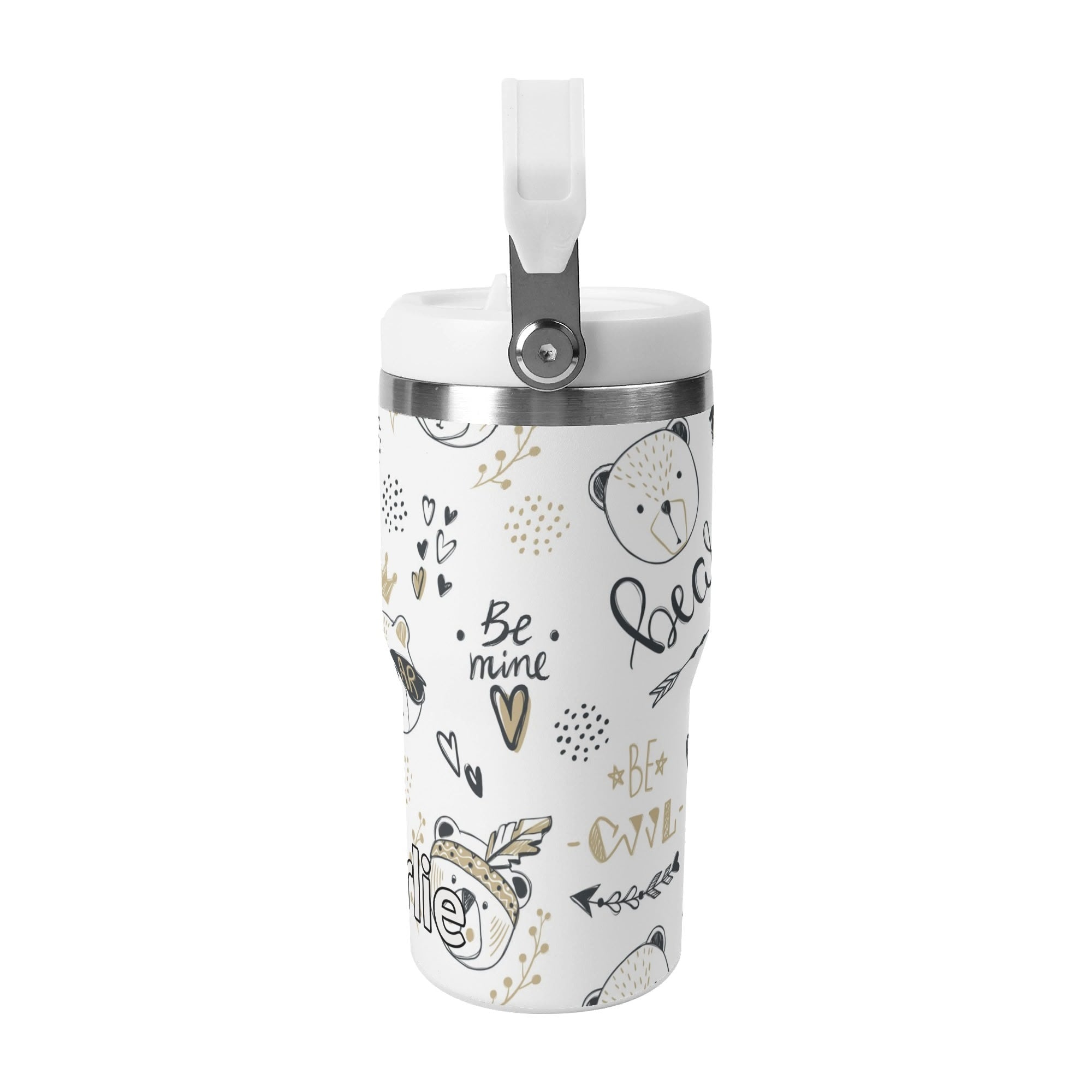 Personalised Bears 20oz Stainless Steel Tumbler Screw On Lid With Straw Personalised 20oz Tumbler with Top Handle animal Printed Offshore