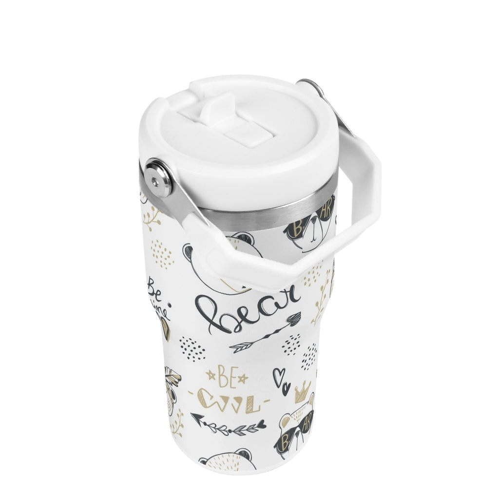 Personalised Bears 20oz Stainless Steel Tumbler Screw On Lid With Straw Personalised 20oz Tumbler with Top Handle animal Printed Offshore