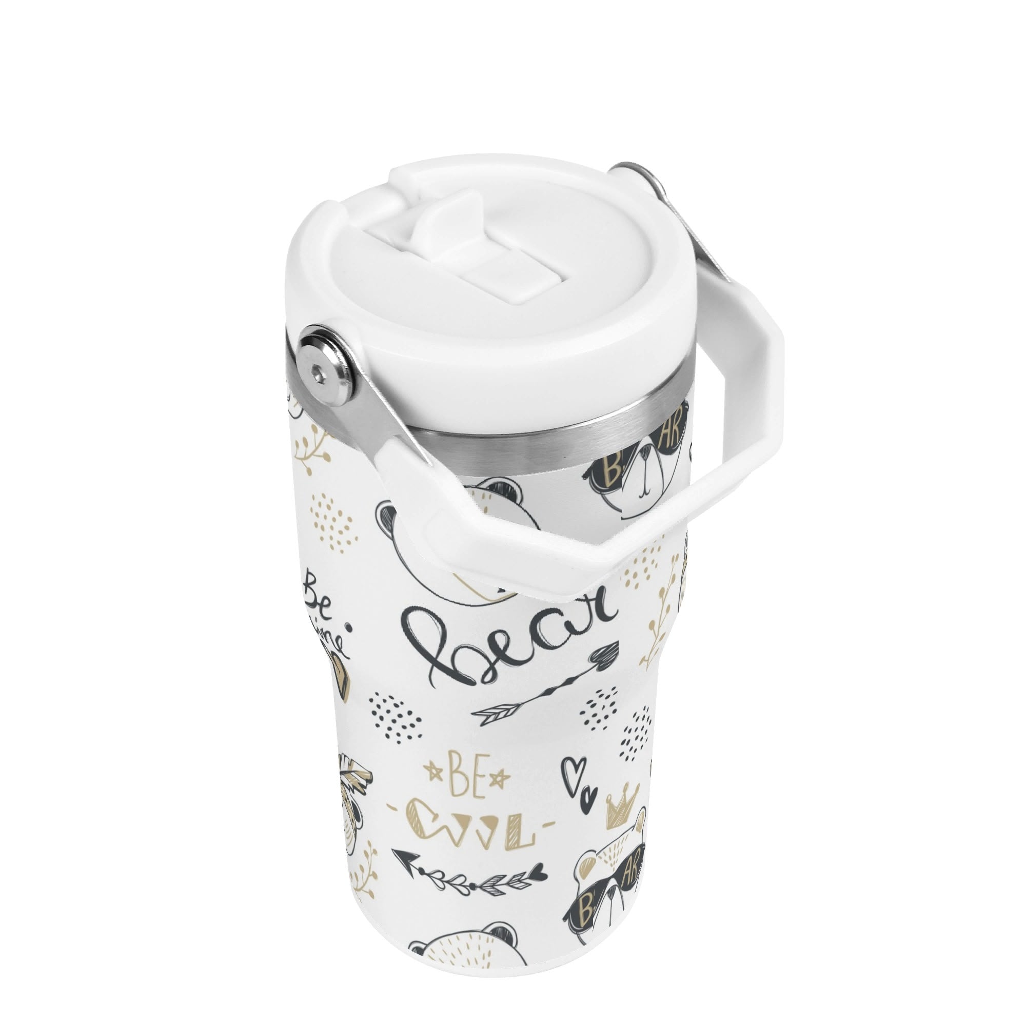 Personalised Bears 20oz Stainless Steel Tumbler Screw On Lid With Straw Personalised 20oz Tumbler with Top Handle animal Printed Offshore