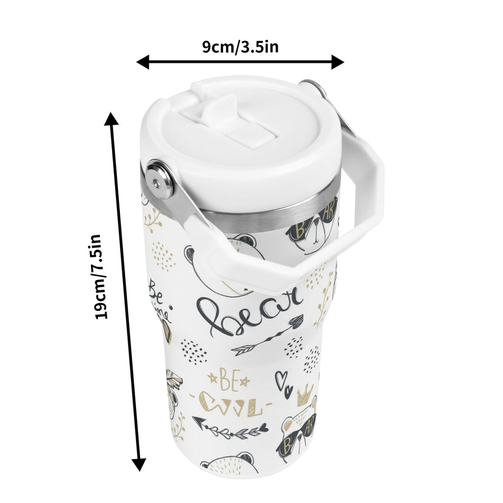 Personalised Bears 20oz Stainless Steel Tumbler Screw On Lid With Straw Personalised 20oz Tumbler with Top Handle animal Printed Offshore