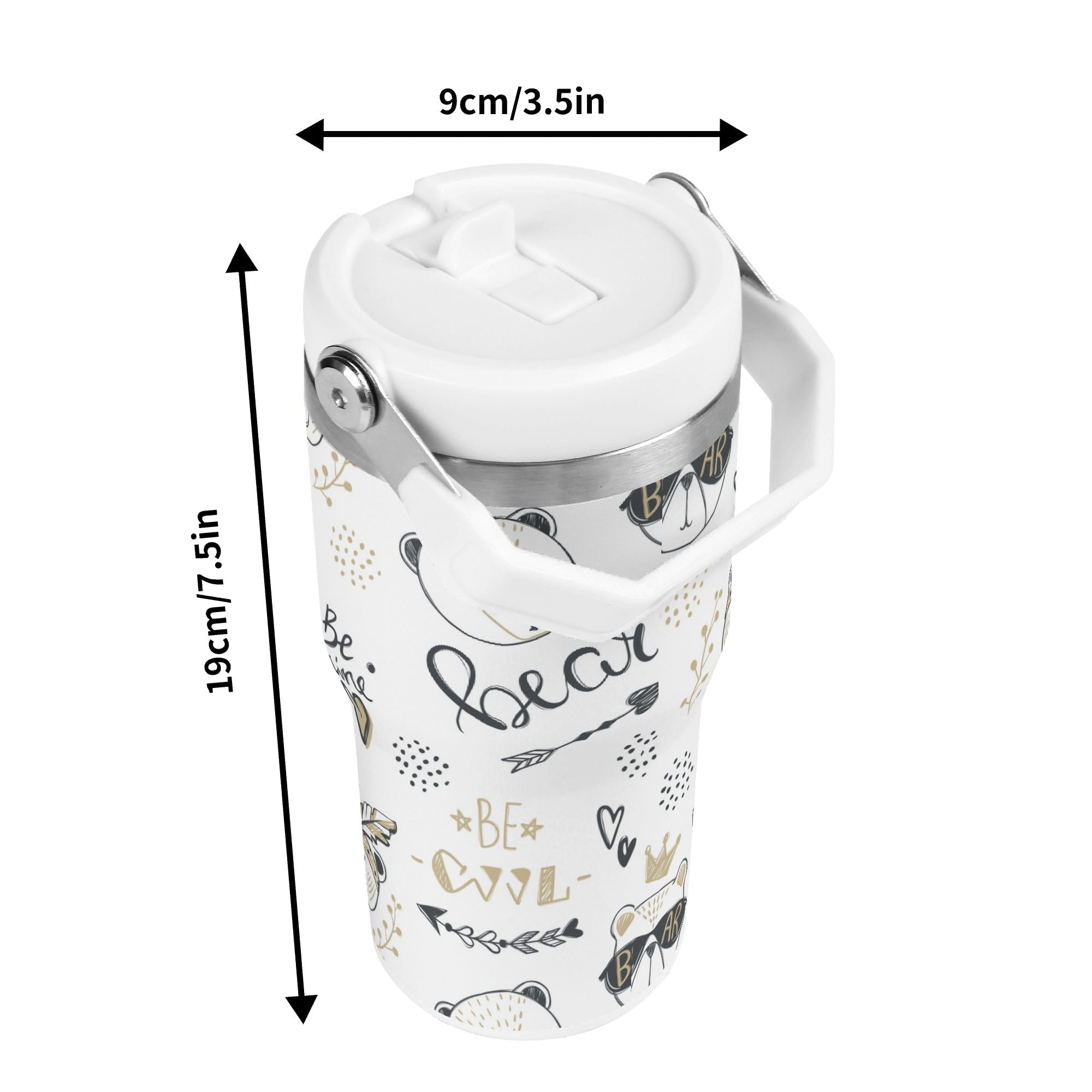 Personalised Bears 20oz Stainless Steel Tumbler Screw On Lid With Straw Personalised 20oz Tumbler with Top Handle animal Printed Offshore