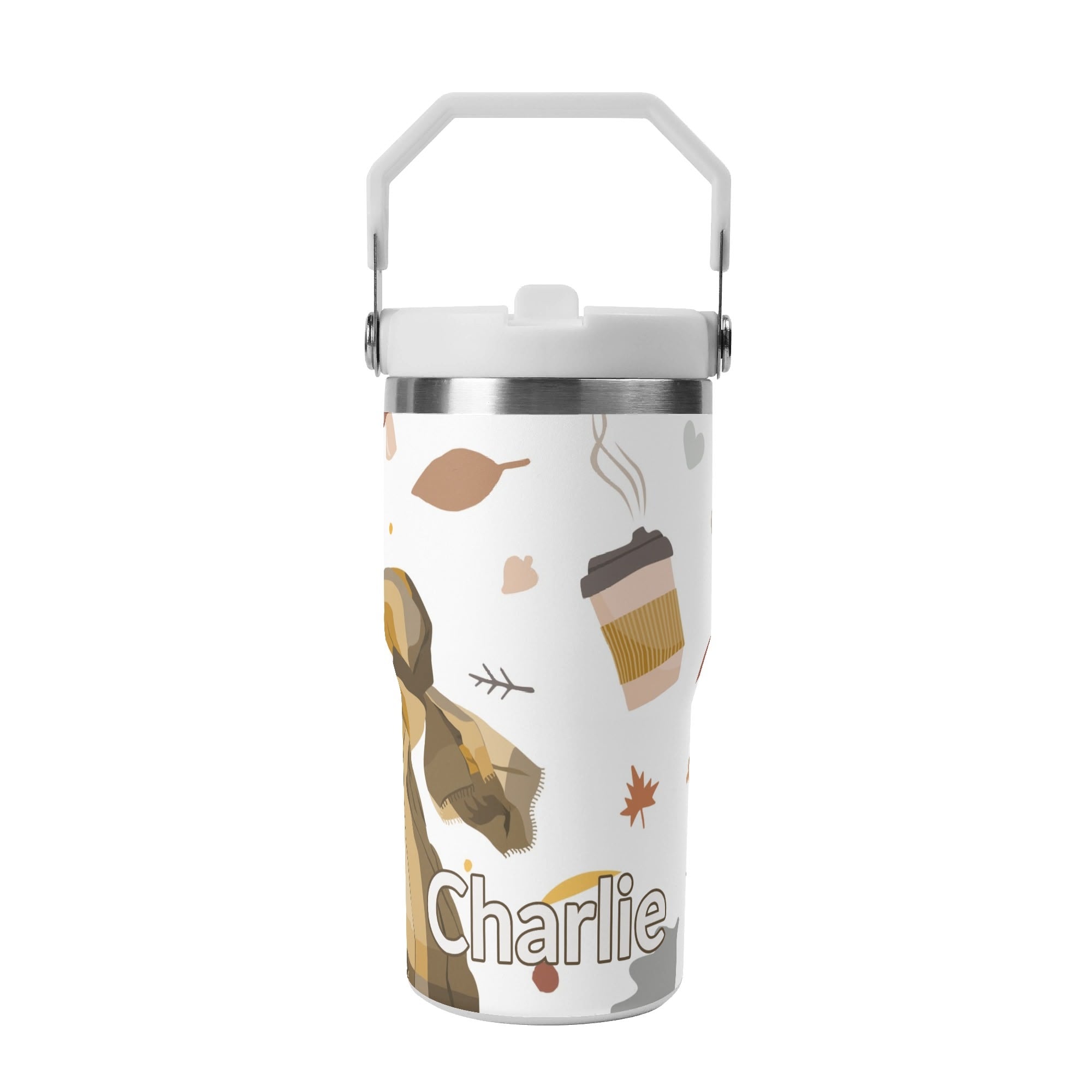 Personalised Autumn 20oz Stainless Steel Tumbler Screw On Lid With Straw Default Title Personalised 20oz Tumbler with Top Handle Printed Offshore