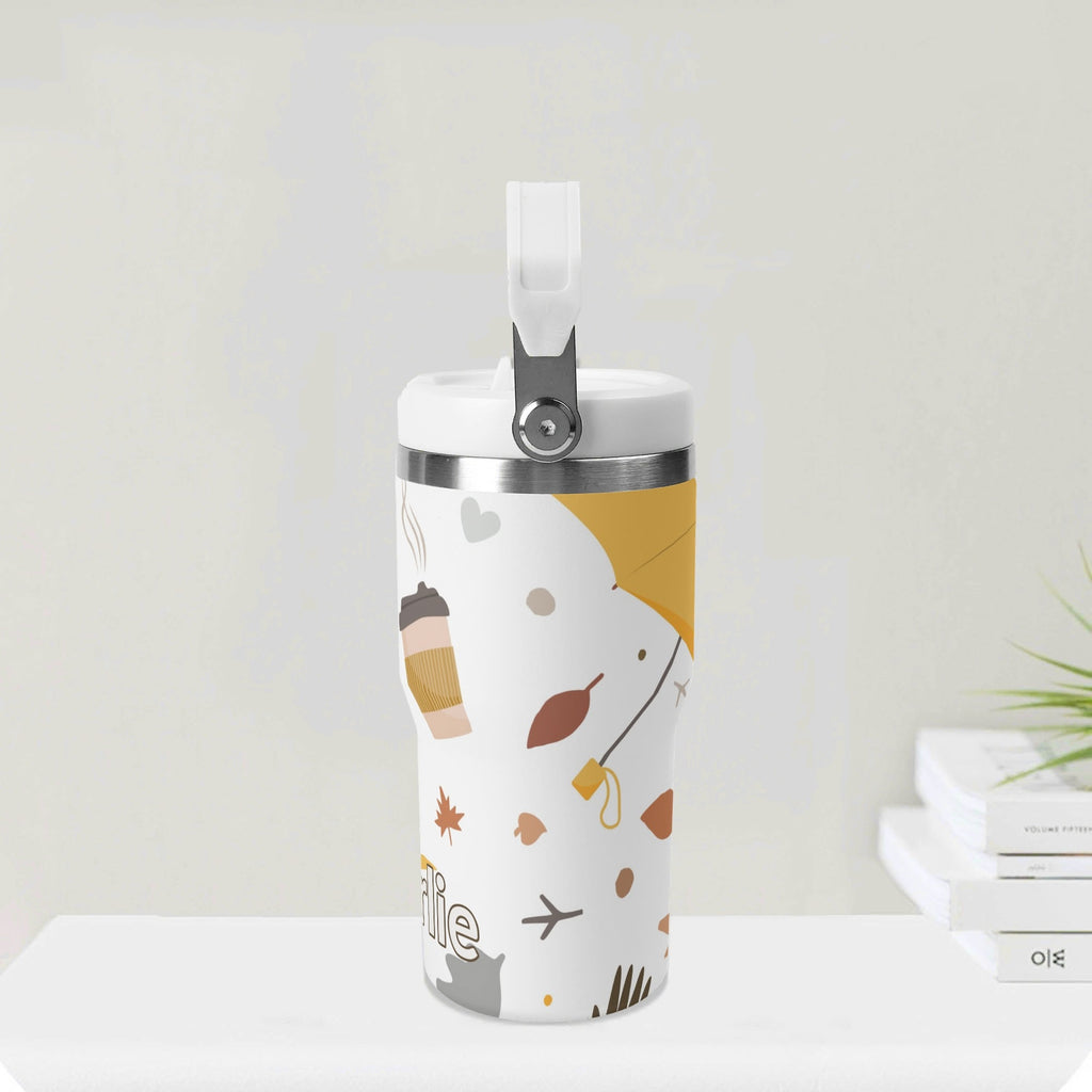 Personalised Autumn 20oz Stainless Steel Tumbler Screw On Lid With Straw Personalised 20oz Tumbler with Top Handle Printed Offshore