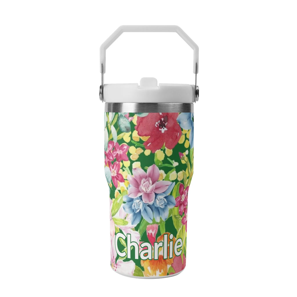 Personalised Bright Floral 20oz Stainless Steel Tumbler Screw On Lid With Straw Default Title Personalised 20oz Tumbler with Top Handle Plants Printed Offshore