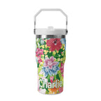 Personalised Bright Floral 20oz Stainless Steel Tumbler Screw On Lid With Straw Default Title Personalised 20oz Tumbler with Top Handle Plants Printed Offshore