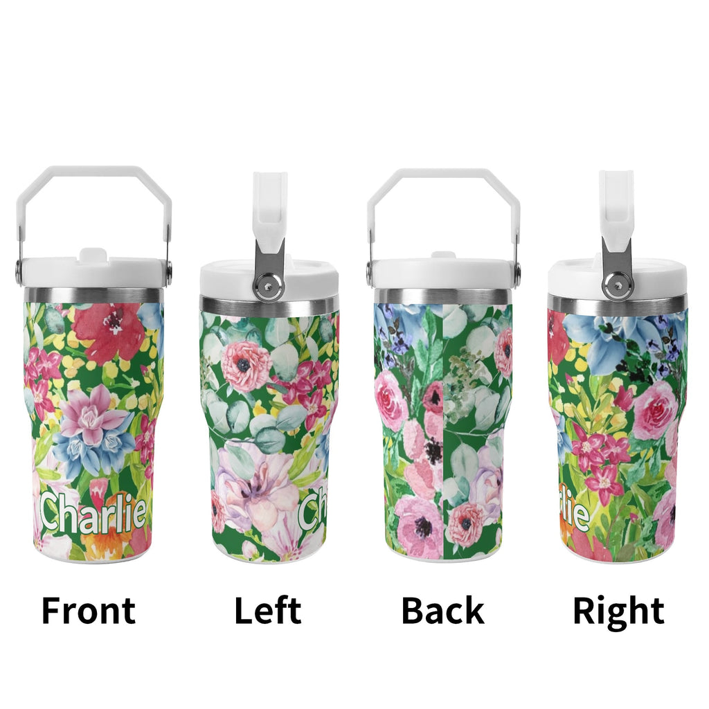 Personalised Bright Floral 20oz Stainless Steel Tumbler Screw On Lid With Straw Personalised 20oz Tumbler with Top Handle Plants Printed Offshore