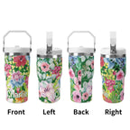 Personalised Bright Floral 20oz Stainless Steel Tumbler Screw On Lid With Straw Personalised 20oz Tumbler with Top Handle Plants Printed Offshore