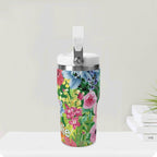 Personalised Bright Floral 20oz Stainless Steel Tumbler Screw On Lid With Straw Personalised 20oz Tumbler with Top Handle Plants Printed Offshore