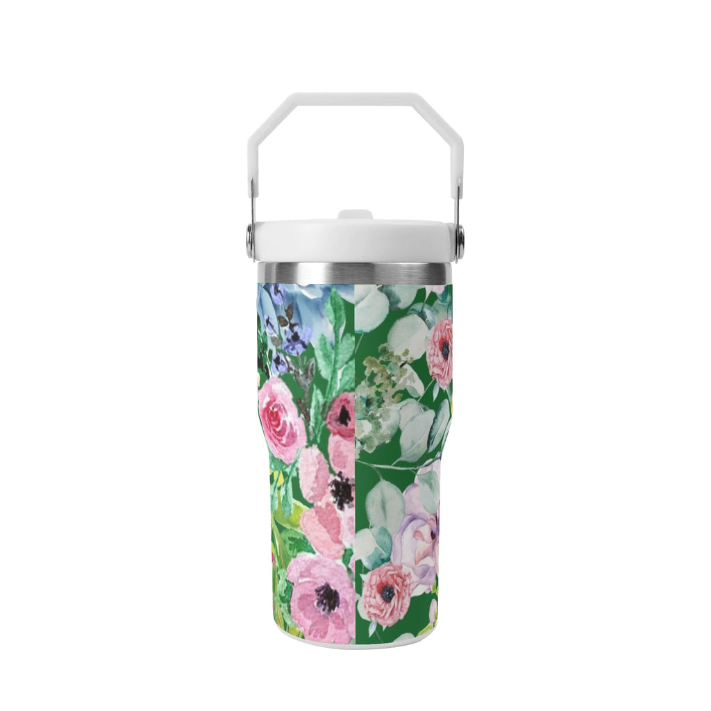 Personalised Bright Floral 20oz Stainless Steel Tumbler Screw On Lid With Straw Personalised 20oz Tumbler with Top Handle Plants Printed Offshore