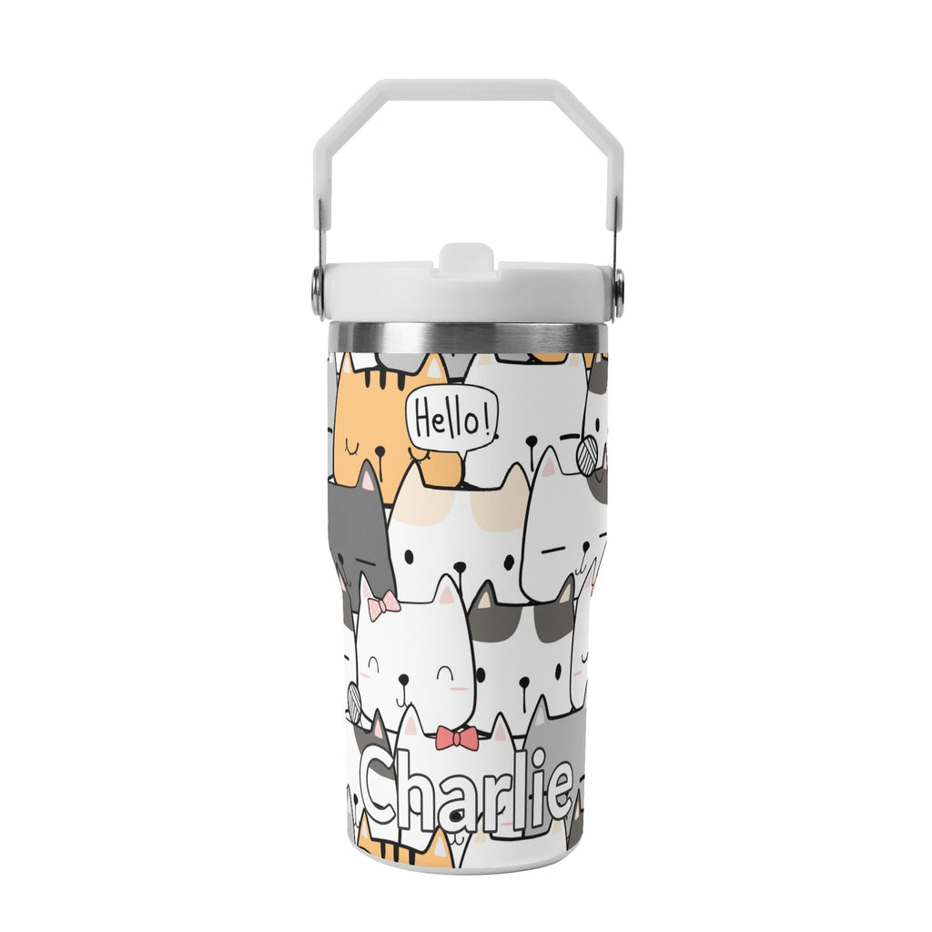 Personalised Cat Hello 20oz Stainless Steel Tumbler Screw On Lid With Straw Default Title Personalised 20oz Tumbler with Top Handle animal Printed Offshore
