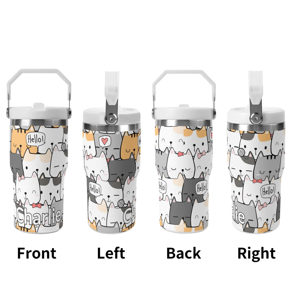 Personalised Cat Hello 20oz Stainless Steel Tumbler Screw On Lid With Straw Personalised 20oz Tumbler with Top Handle animal Printed Offshore
