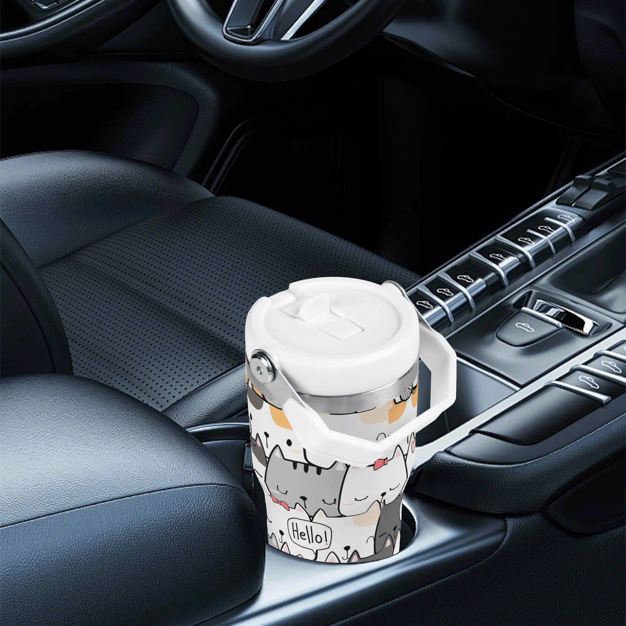 Personalised - Cat Hello - 20oz Stainless Steel Tumbler Screw On Lid With Straw Personalised 20oz Tumbler with Top Handle animal Printed Offshore