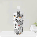 Personalised Cat Hello 20oz Stainless Steel Tumbler Screw On Lid With Straw Personalised 20oz Tumbler with Top Handle animal Printed Offshore