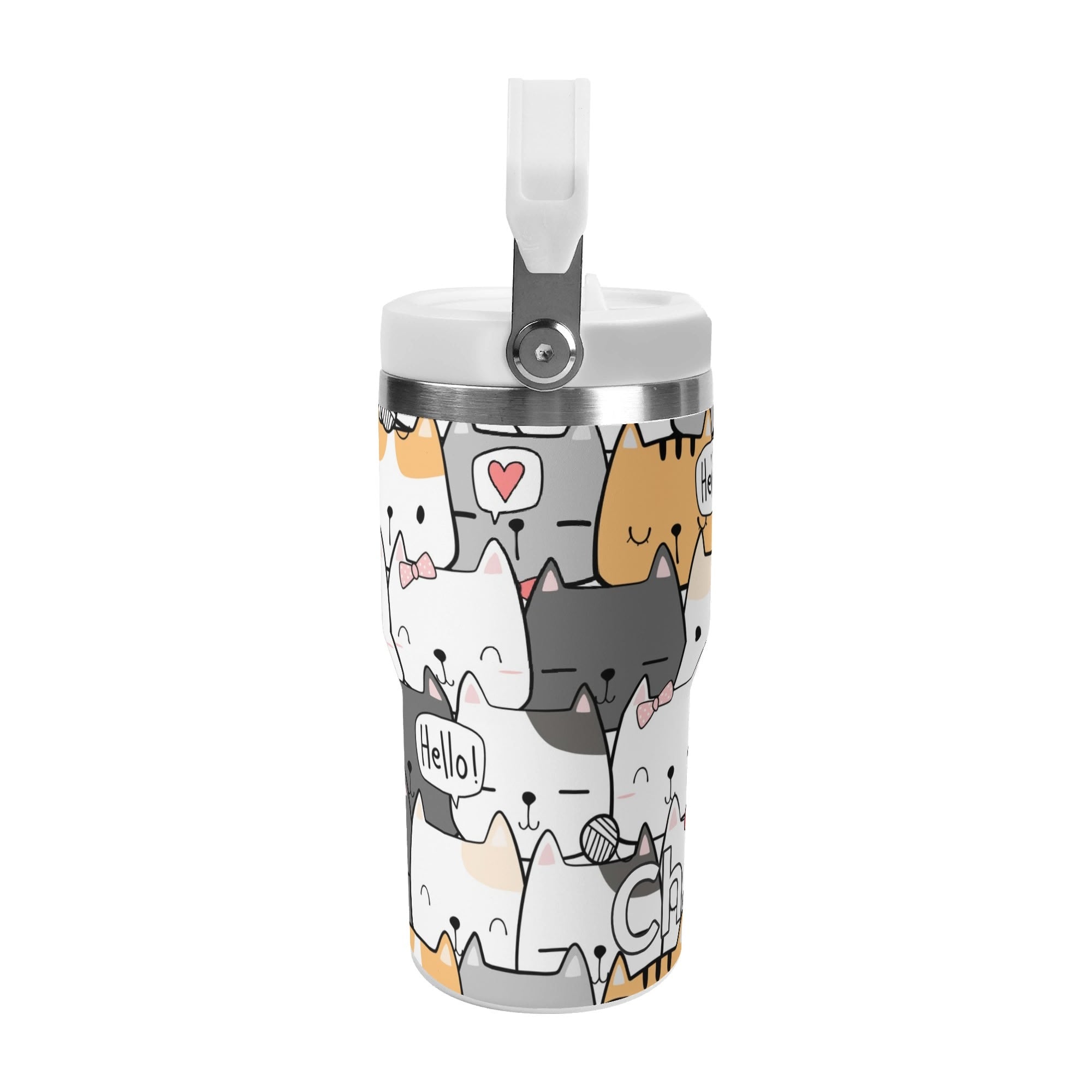 Personalised Cat Hello 20oz Stainless Steel Tumbler Screw On Lid With Straw Personalised 20oz Tumbler with Top Handle animal Printed Offshore