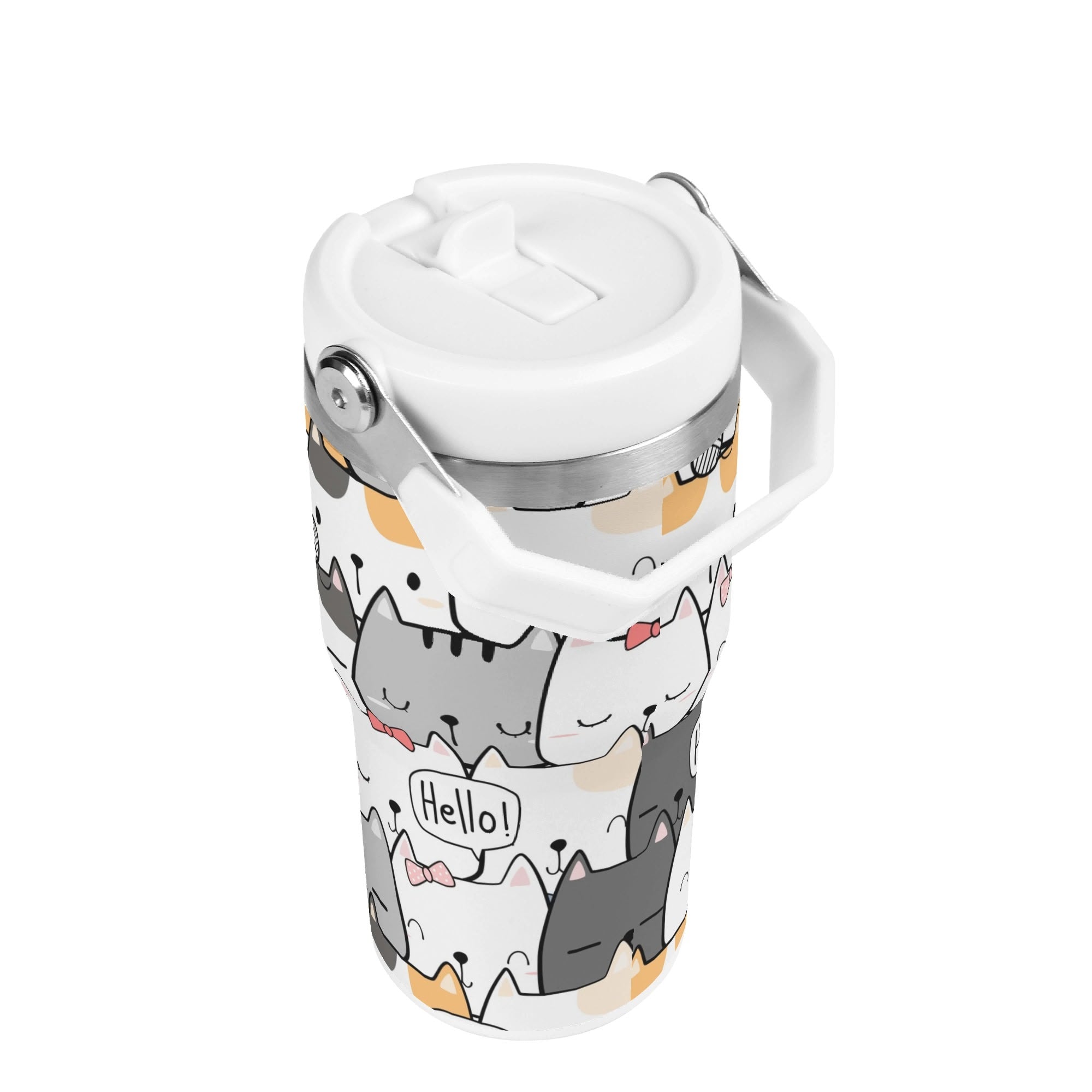 Personalised Cat Hello 20oz Stainless Steel Tumbler Screw On Lid With Straw Personalised 20oz Tumbler with Top Handle animal Printed Offshore