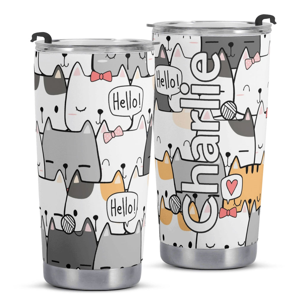 Personalised Cat Hello Stainless Steel 20oz Travel Mug Personalised 20oz Travel Mug animal Printed Offshore