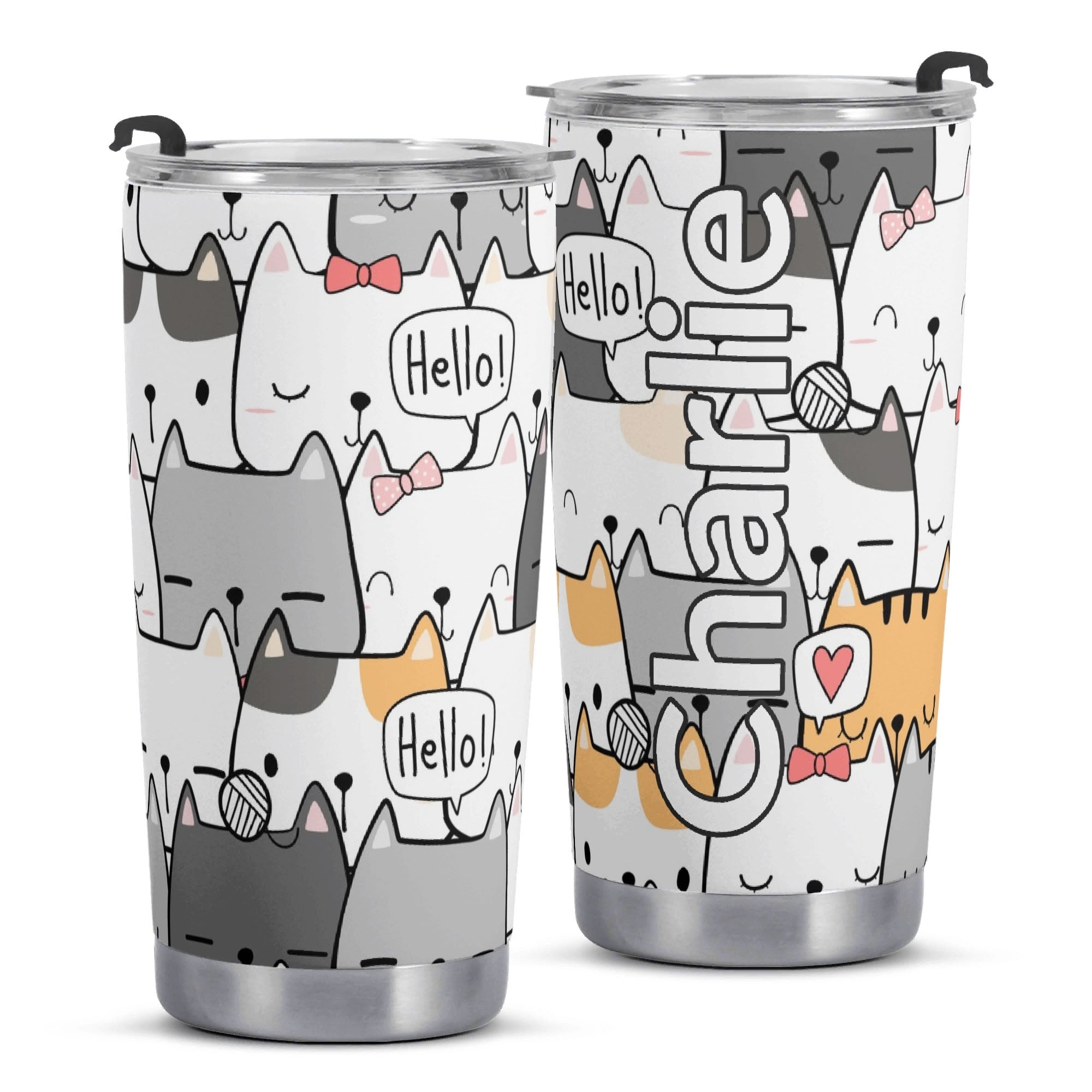 Personalised - Cat Hello - Stainless Steel 20oz Travel Mug Personalised 20oz Travel Mug animal Printed Offshore