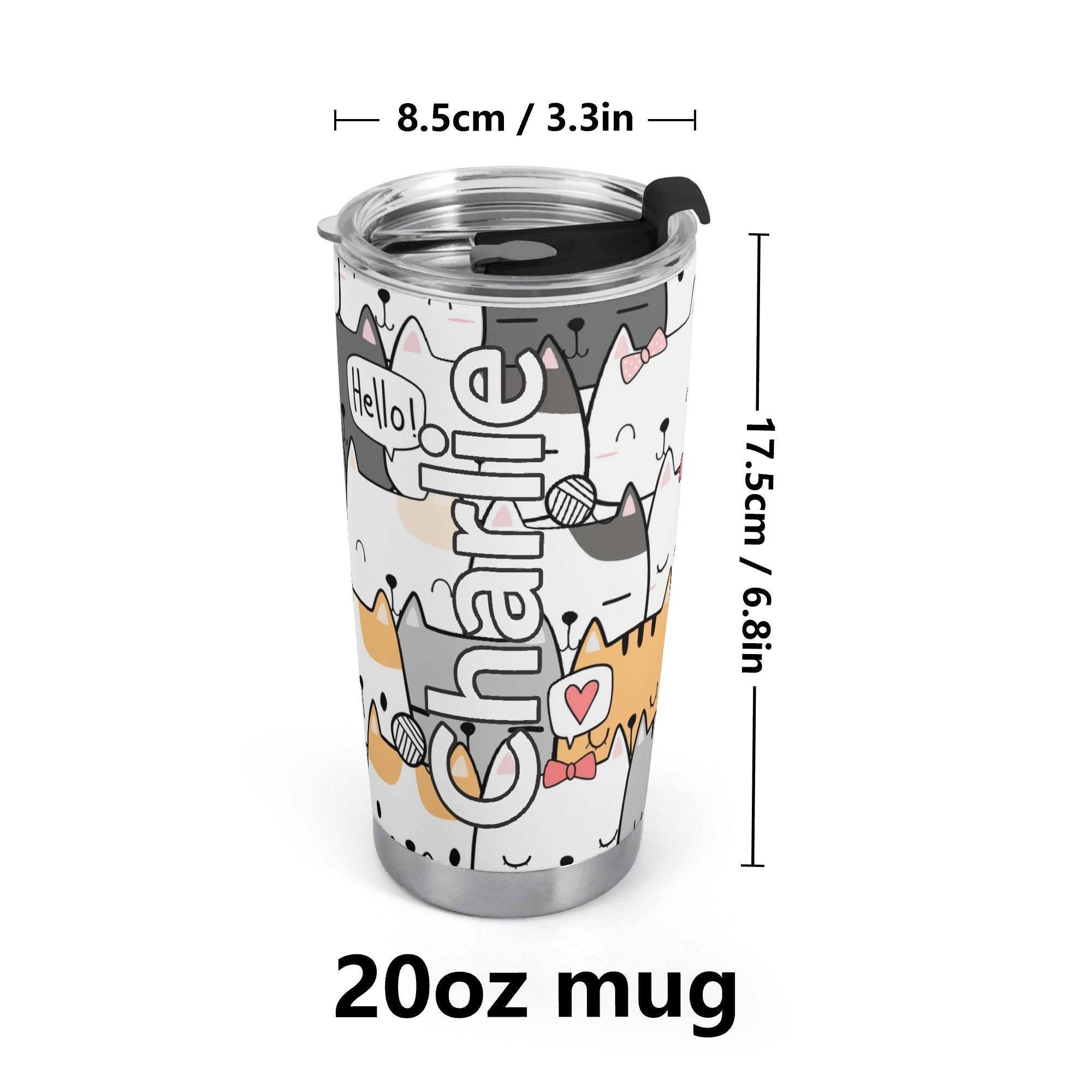 Personalised Cat Hello Stainless Steel 20oz Travel Mug Personalised 20oz Travel Mug animal Printed Offshore