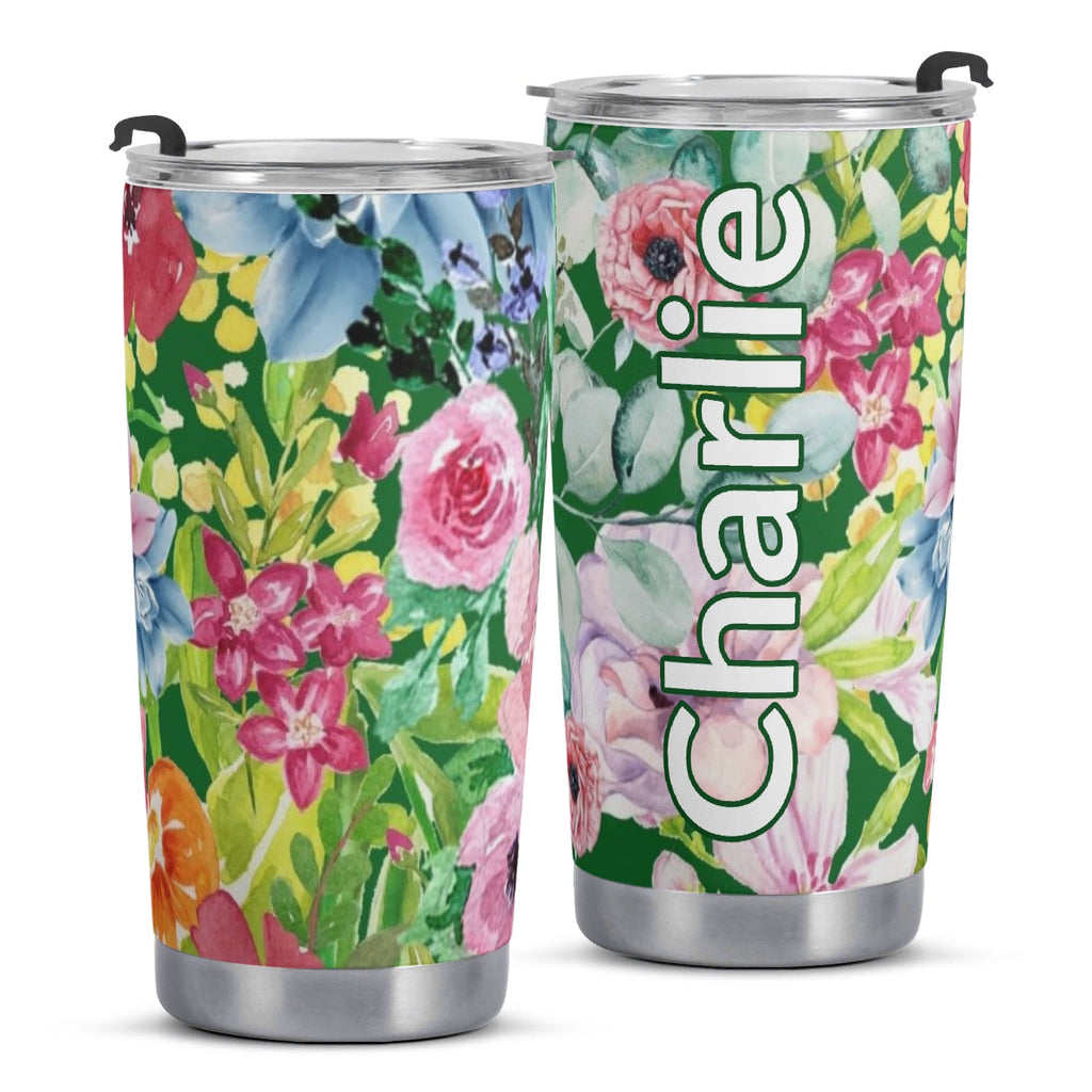 Personalised Bright Floral Stainless Steel 20oz Travel Mug Personalised 20oz Travel Mug Plants Printed Offshore