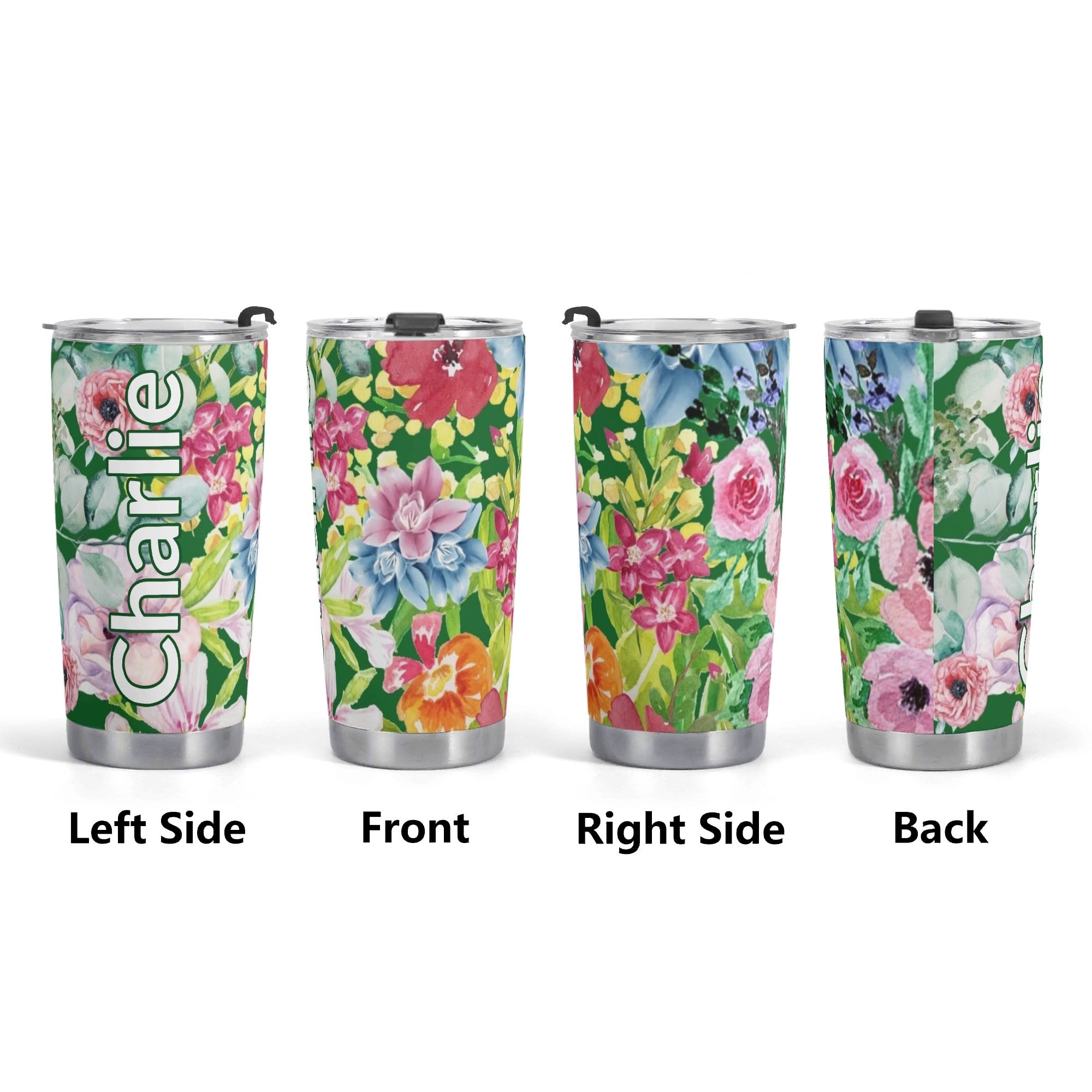 Personalised - Bright Floral - Stainless Steel 20oz Travel Mug Personalised 20oz Travel Mug Plants Printed Offshore