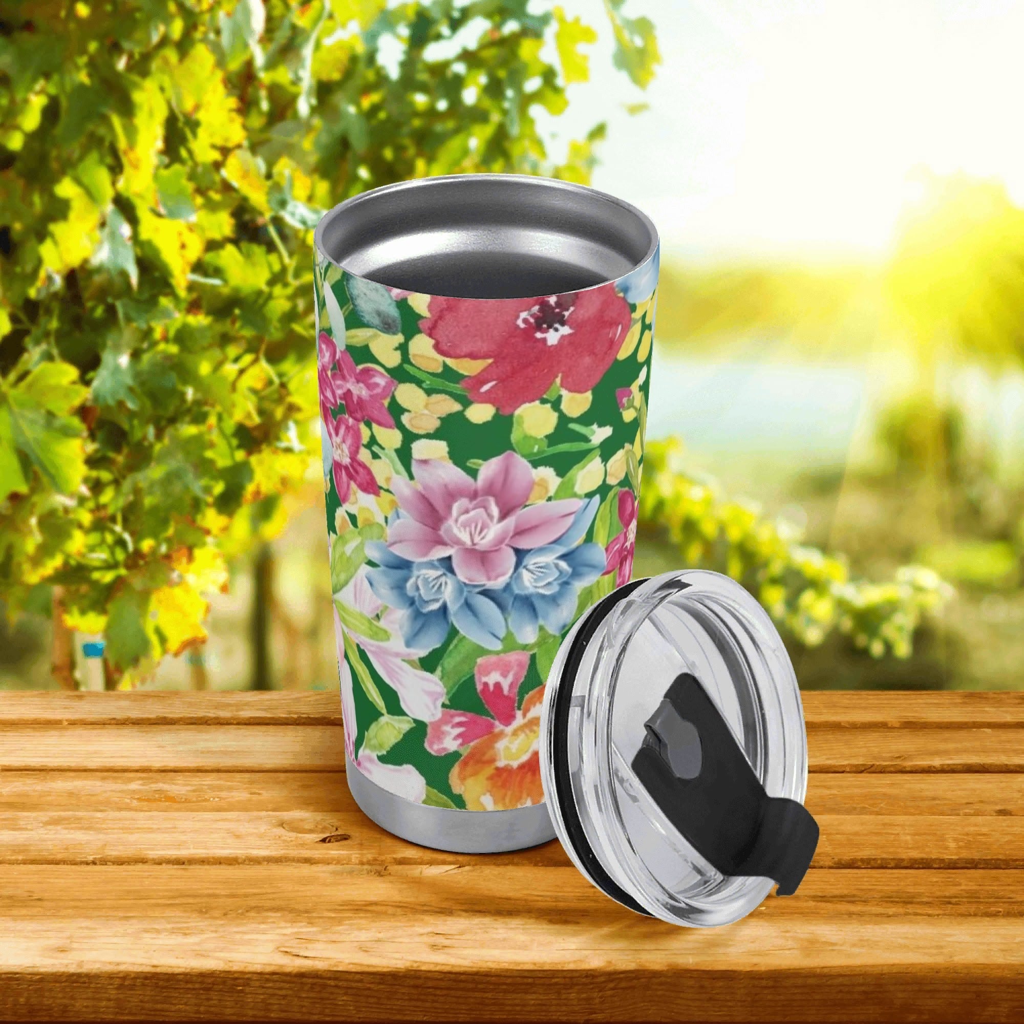 Personalised - Bright Floral - Stainless Steel 20oz Travel Mug Personalised 20oz Travel Mug Plants Printed Offshore