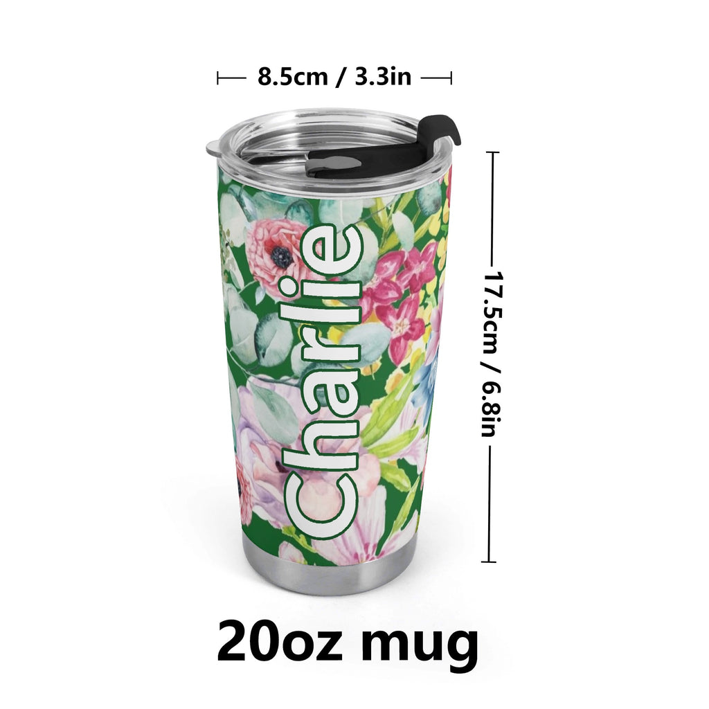 Personalised Bright Floral Stainless Steel 20oz Travel Mug Personalised 20oz Travel Mug Plants Printed Offshore