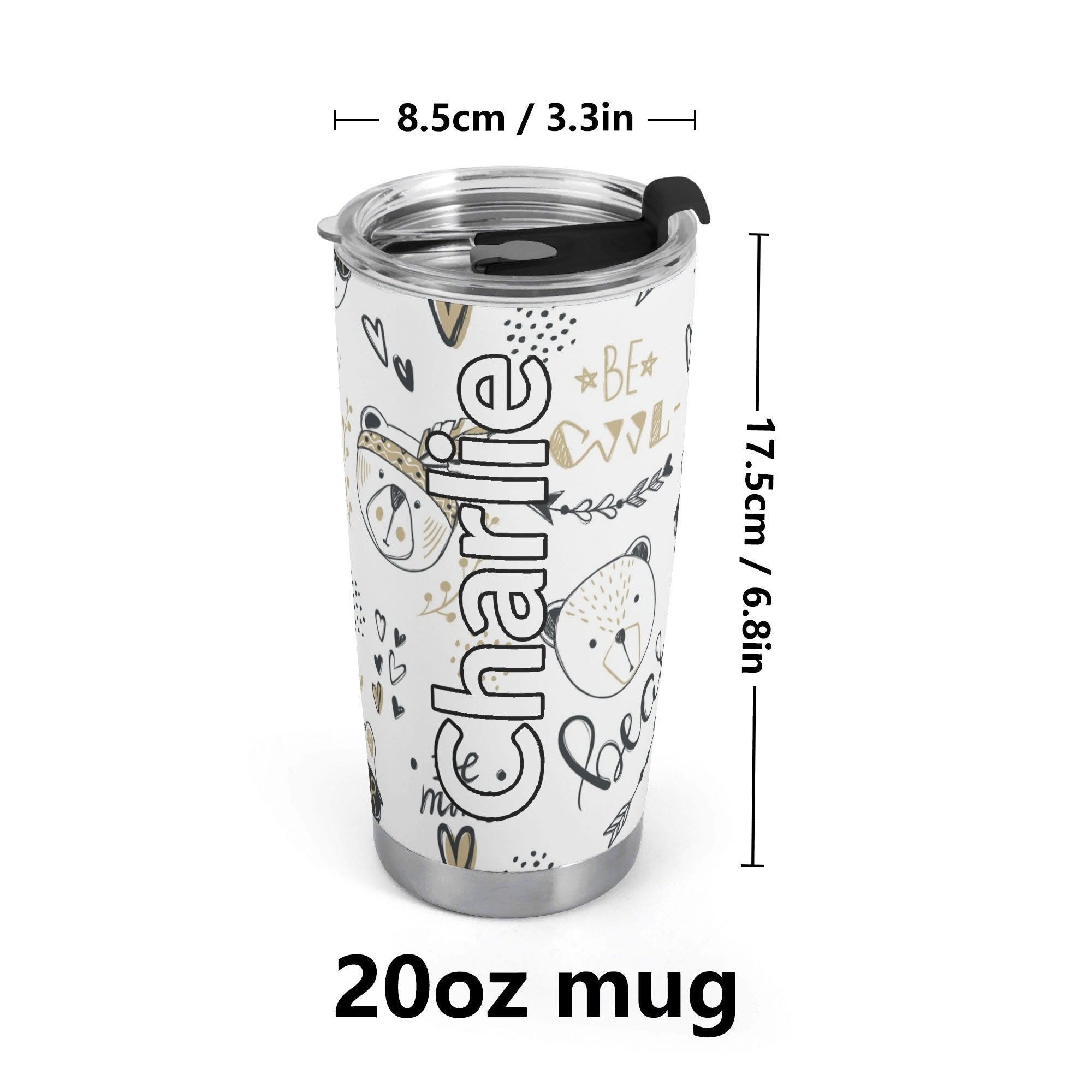 Personalised Bears Stainless Steel 20oz Travel Mug Personalised 20oz Travel Mug animal Printed Offshore