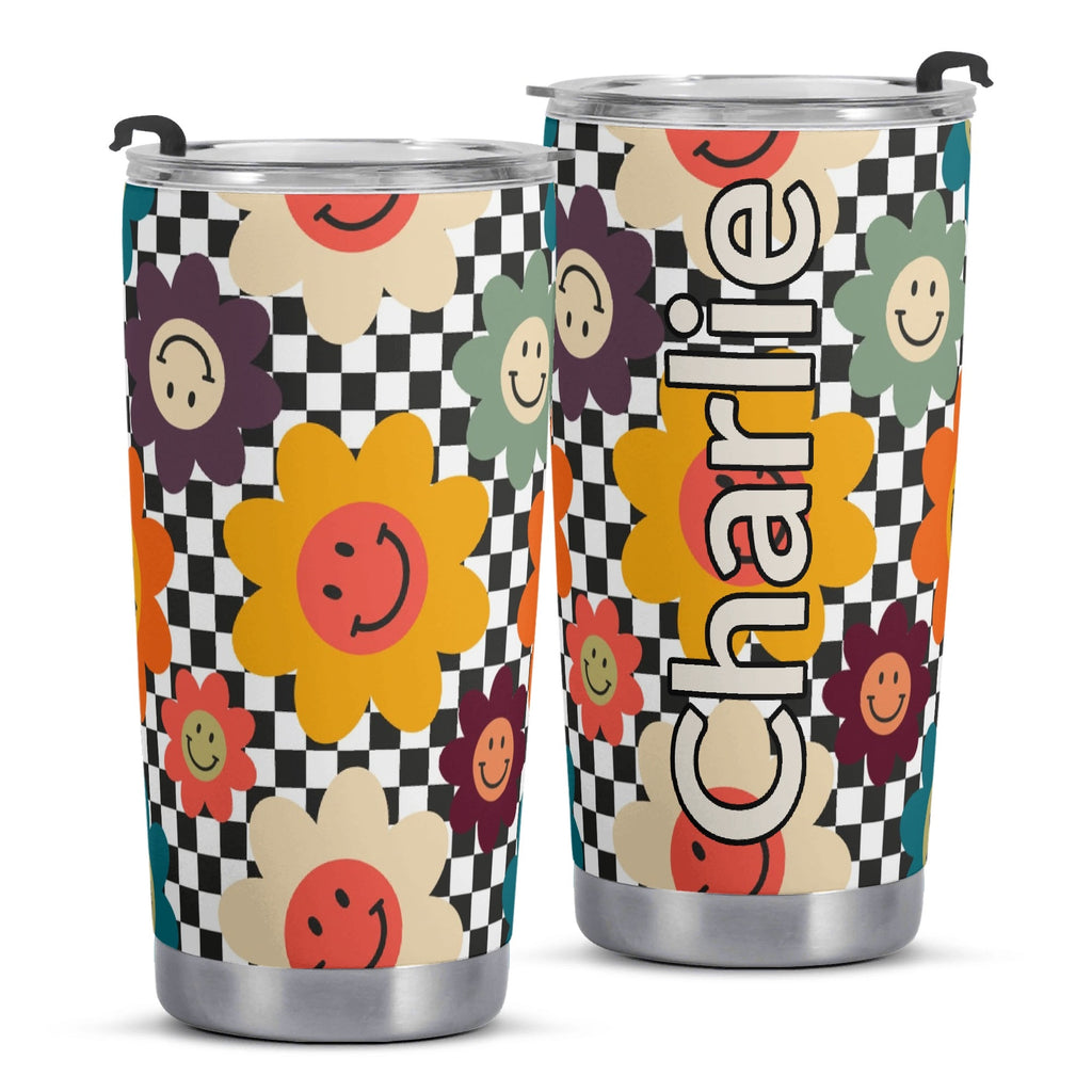 Personalised Happy Retro Flowers Stainless Steel 20oz Travel Mug Personalised 20oz Travel Mug Printed Offshore Retro