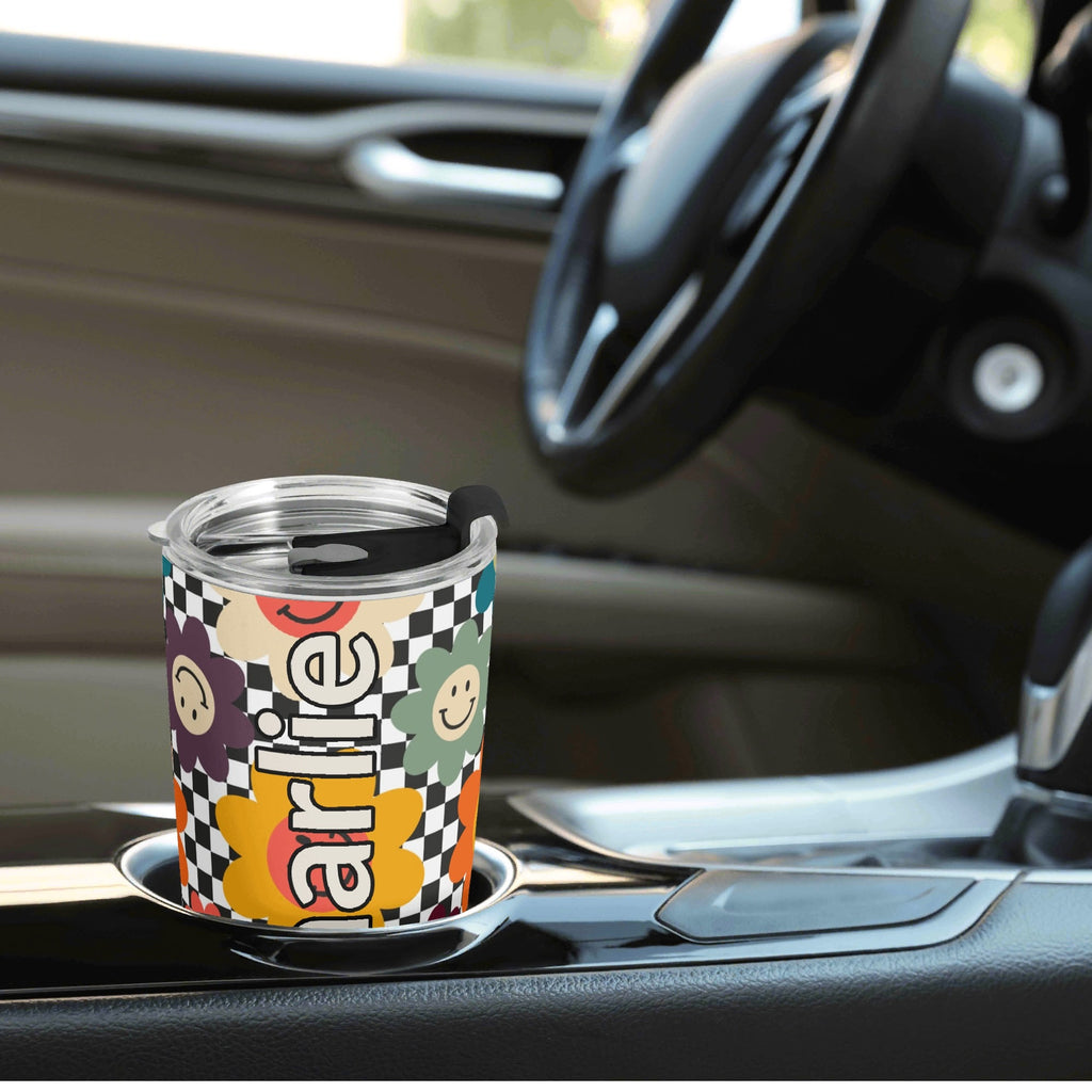 Personalised Happy Retro Flowers Stainless Steel 20oz Travel Mug Personalised 20oz Travel Mug Printed Offshore Retro