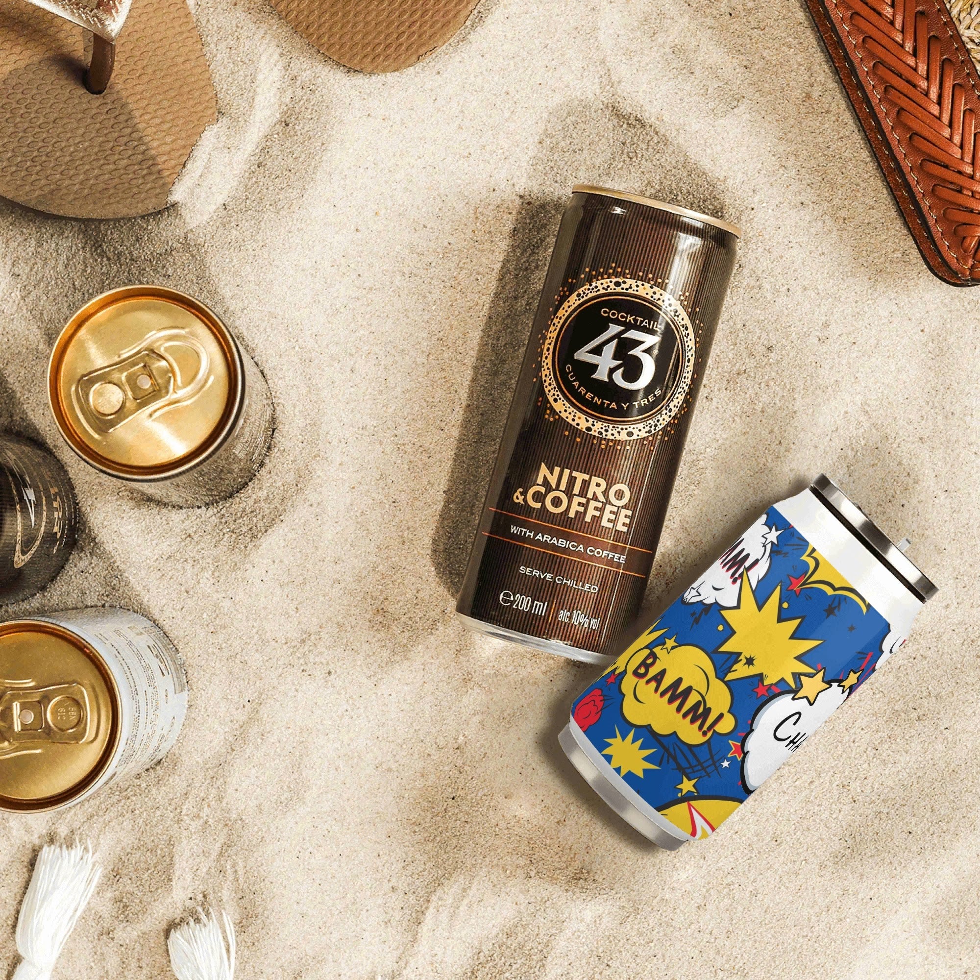 Personalised - Comic Book Blue - 300ml Stainless Steel Can Shaped Tumbler With Straw Lid Personalised 300ml Can Shaped Tumbler comic Printed Offshore