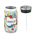 Personalised Comic Book Zap 300ml Stainless Steel Can Shaped Tumbler With Straw Lid Personalised 300ml Can Shaped Tumbler comic Printed Offshore