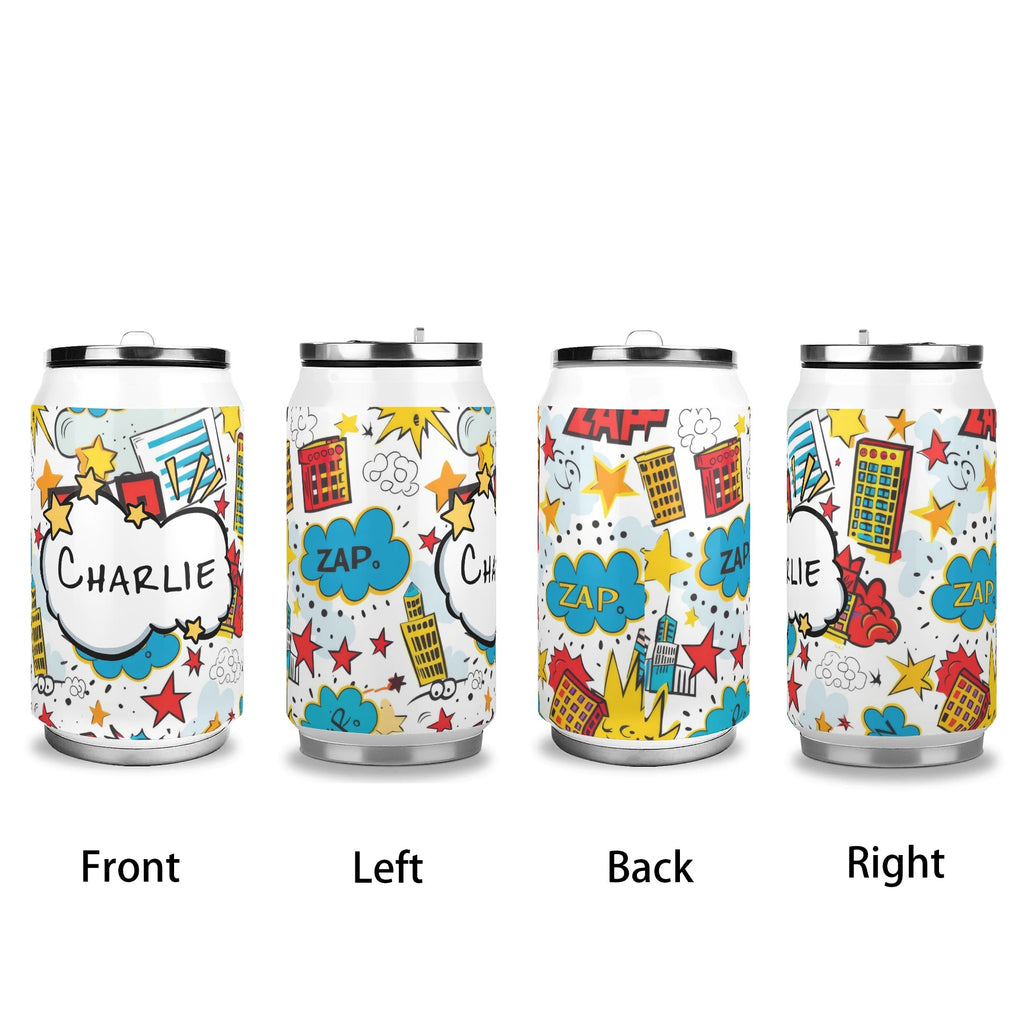 Personalised Comic Book Zap 300ml Stainless Steel Can Shaped Tumbler With Straw Lid Personalised 300ml Can Shaped Tumbler comic Printed Offshore