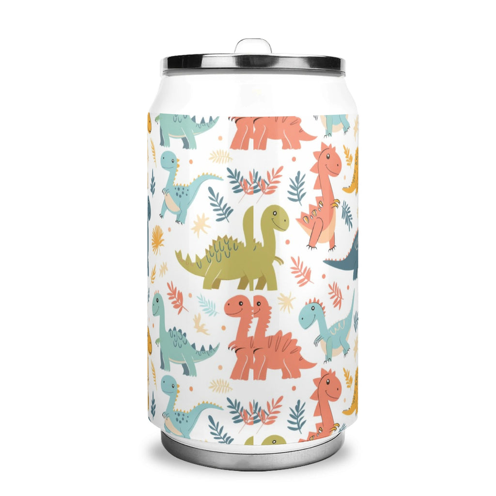 Personalised Cute Colourful Dinosaurs 300ml Stainless Steel Can Shaped Tumbler With Straw Lid Personalised 300ml Can Shaped Tumbler animal Printed Offshore
