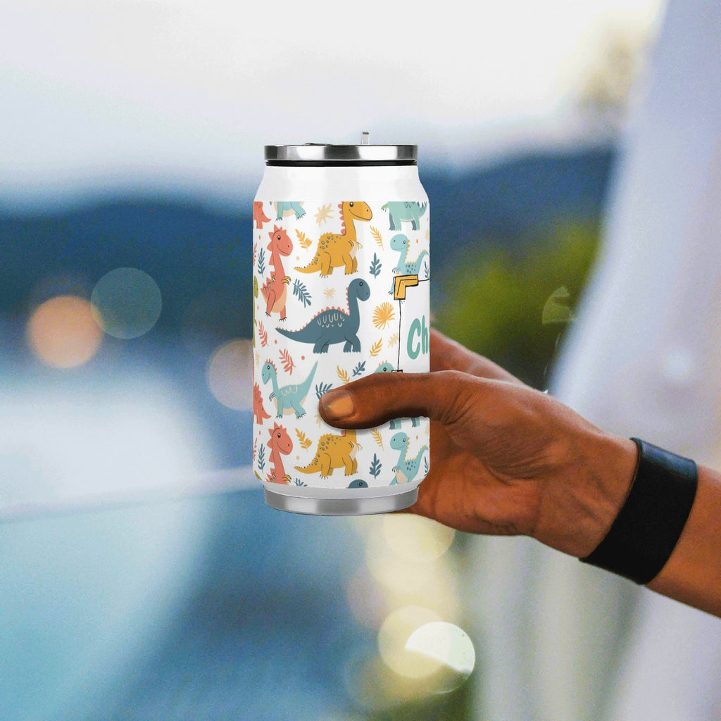 Personalised Cute Colourful Dinosaurs 300ml Stainless Steel Can Shaped Tumbler With Straw Lid Personalised 300ml Can Shaped Tumbler animal Printed Offshore