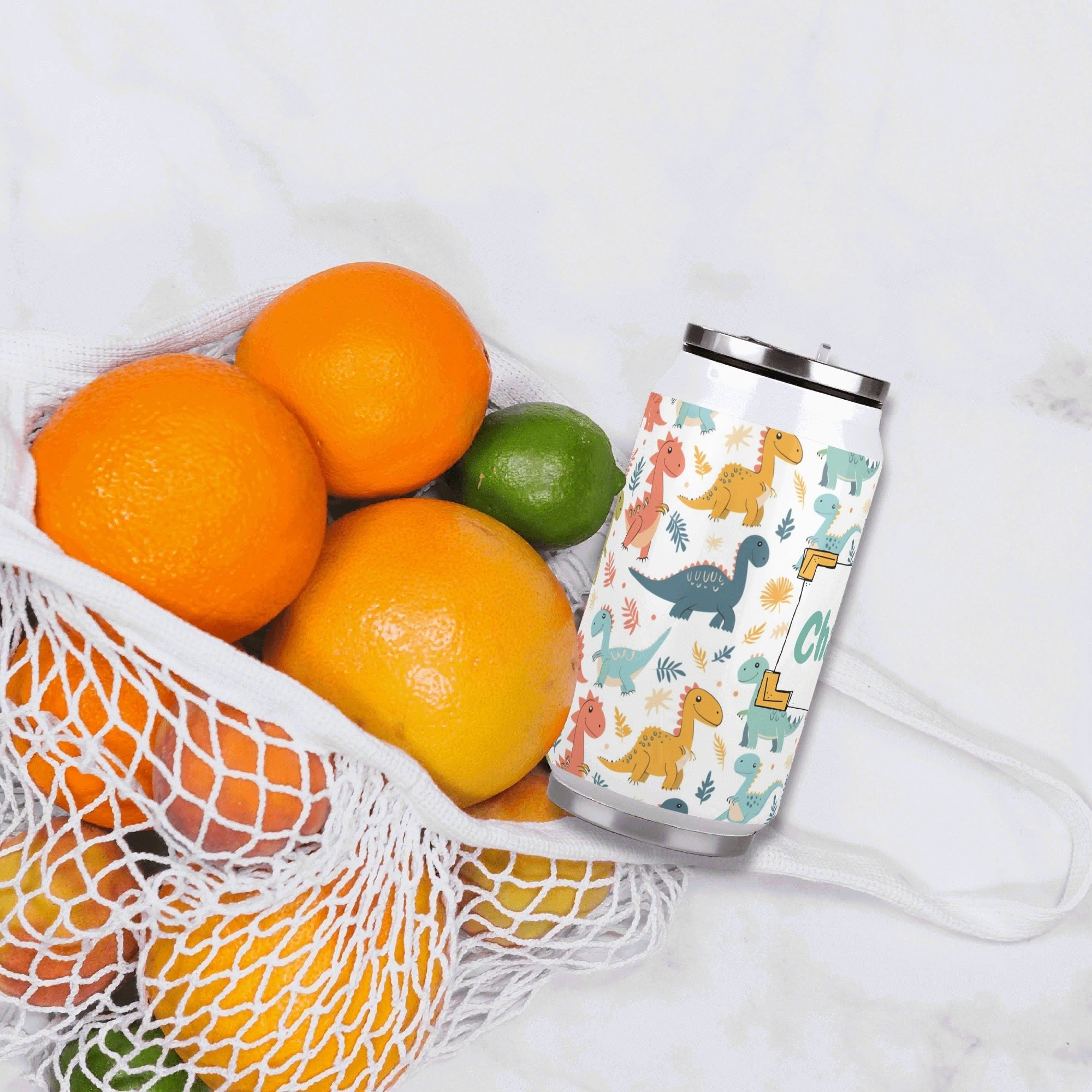 Personalised Cute Colourful Dinosaurs 300ml Stainless Steel Can Shaped Tumbler With Straw Lid Personalised 300ml Can Shaped Tumbler animal Printed Offshore