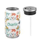 Personalised Cute Colourful Dinosaurs 300ml Stainless Steel Can Shaped Tumbler With Straw Lid Personalised 300ml Can Shaped Tumbler animal Printed Offshore