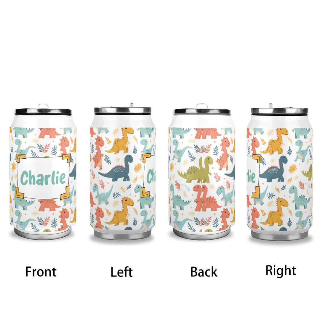 Personalised Cute Colourful Dinosaurs 300ml Stainless Steel Can Shaped Tumbler With Straw Lid Personalised 300ml Can Shaped Tumbler animal Printed Offshore
