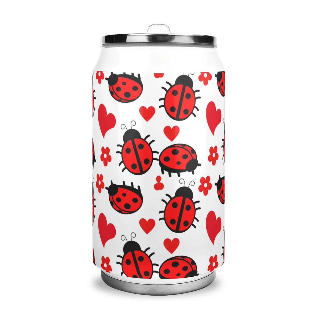 Personalised Ladybugs 300ml Stainless Steel Can Shaped Tumbler With Straw Lid Personalised 300ml Can Shaped Tumbler animal Printed Offshore