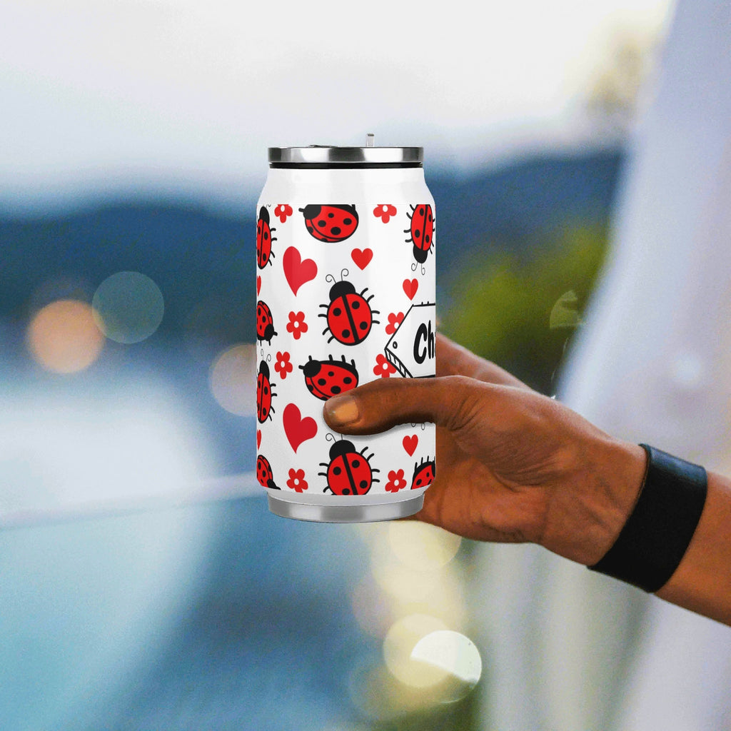 Personalised Ladybugs 300ml Stainless Steel Can Shaped Tumbler With Straw Lid Personalised 300ml Can Shaped Tumbler animal Printed Offshore