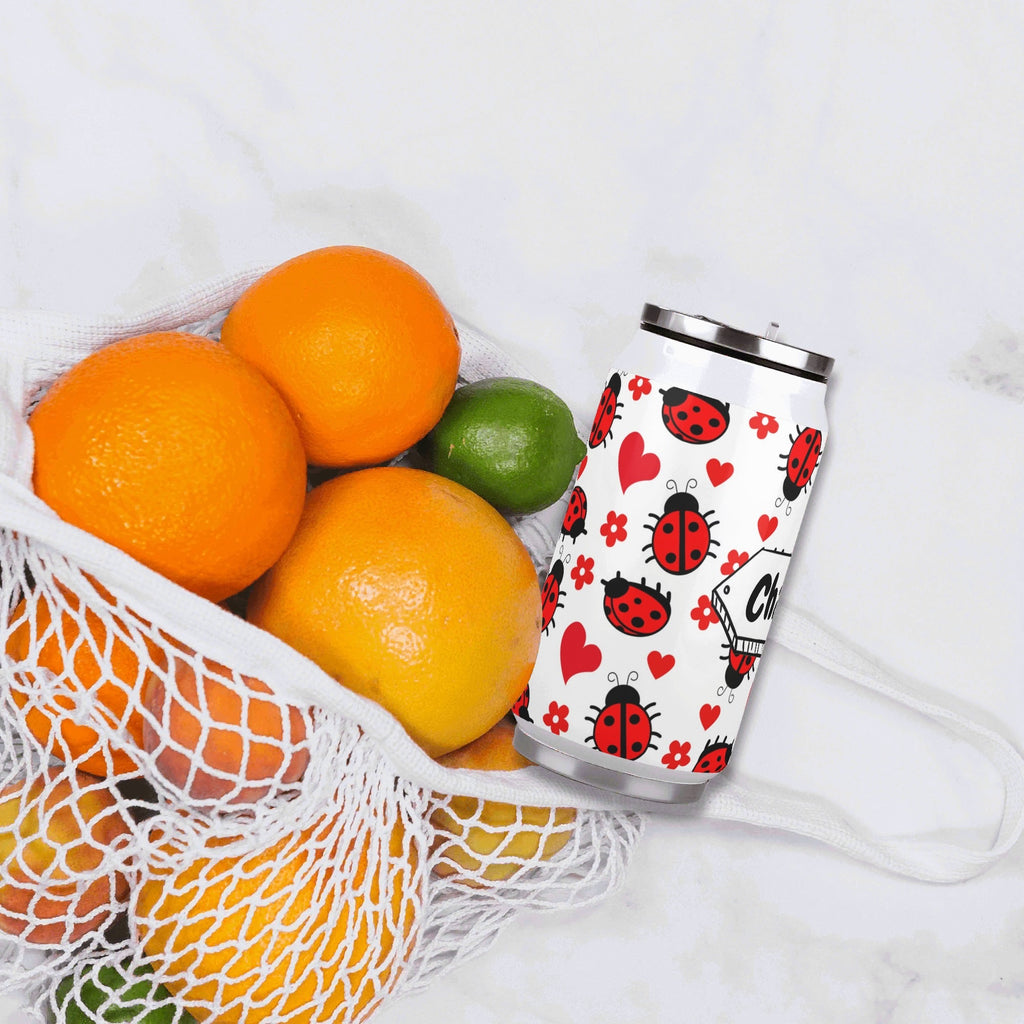 Personalised Ladybugs 300ml Stainless Steel Can Shaped Tumbler With Straw Lid Personalised 300ml Can Shaped Tumbler animal Printed Offshore