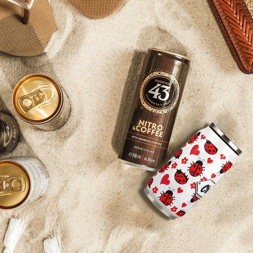 Personalised Ladybugs 300ml Stainless Steel Can Shaped Tumbler With Straw Lid Personalised 300ml Can Shaped Tumbler animal Printed Offshore