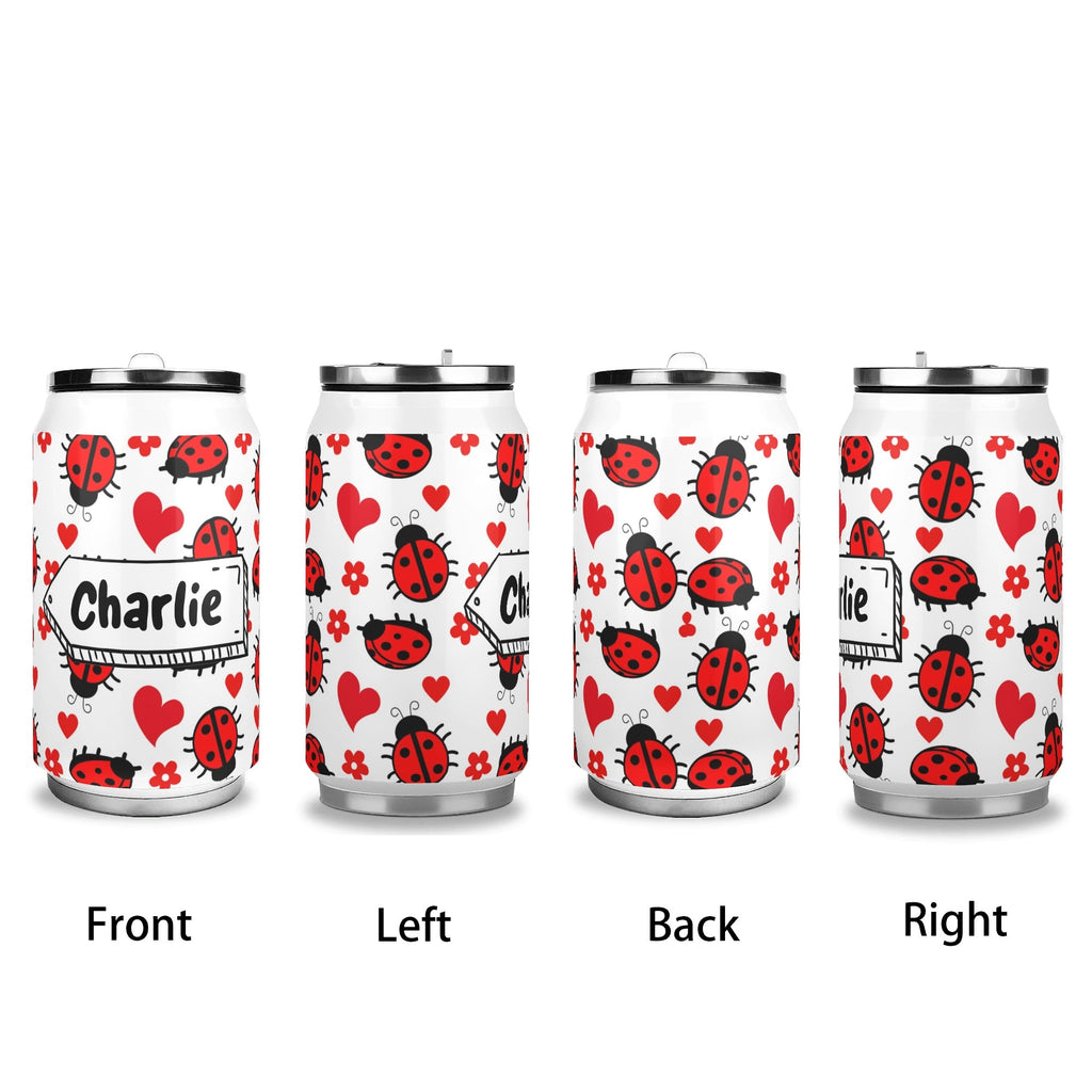 Personalised Ladybugs 300ml Stainless Steel Can Shaped Tumbler With Straw Lid Personalised 300ml Can Shaped Tumbler animal Printed Offshore